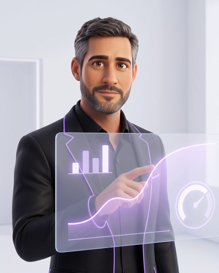 Hugo, en illustration 3D, devant la trésorerie du cabinet